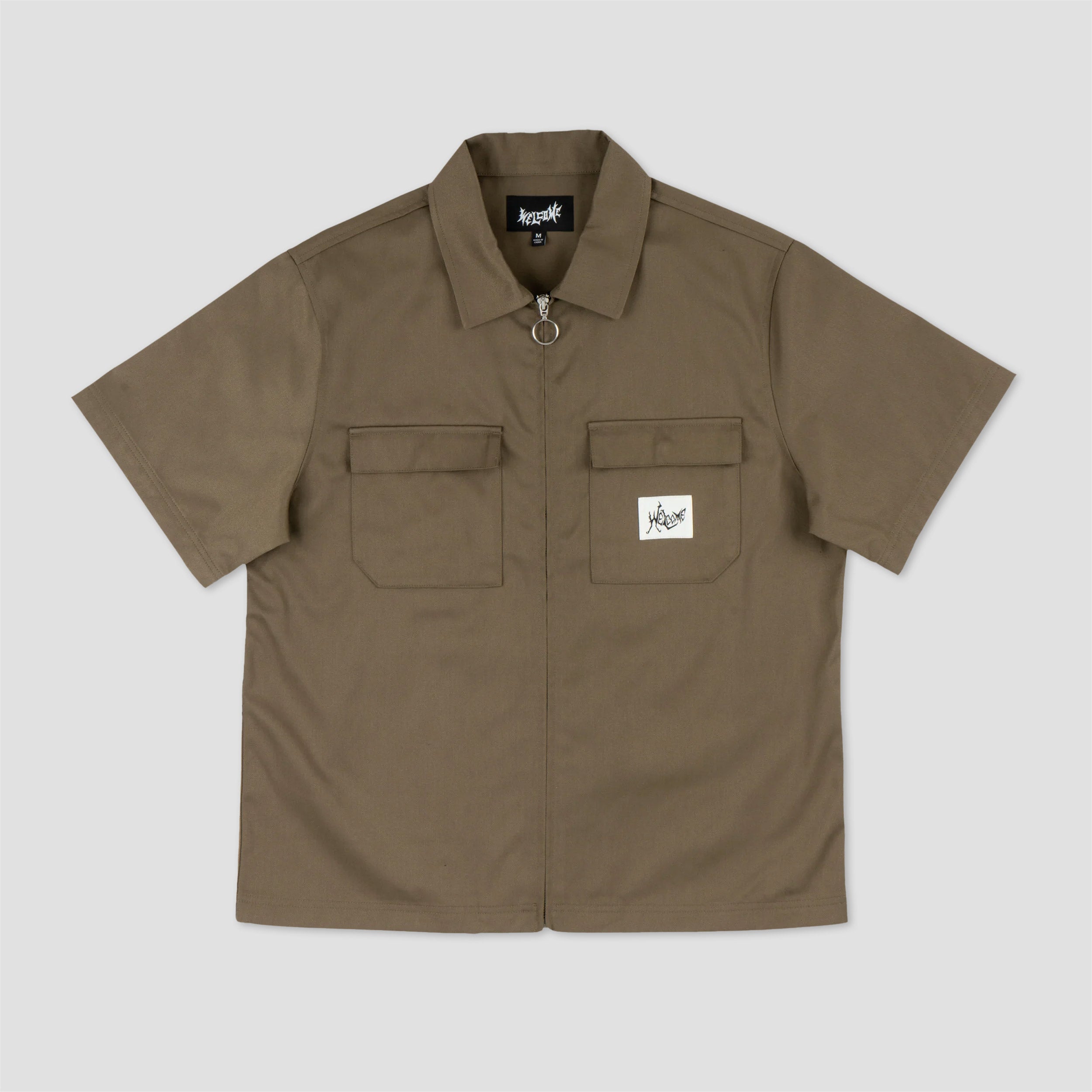 Welcome Nephilim Zip Up Twill Work Shirt Stone