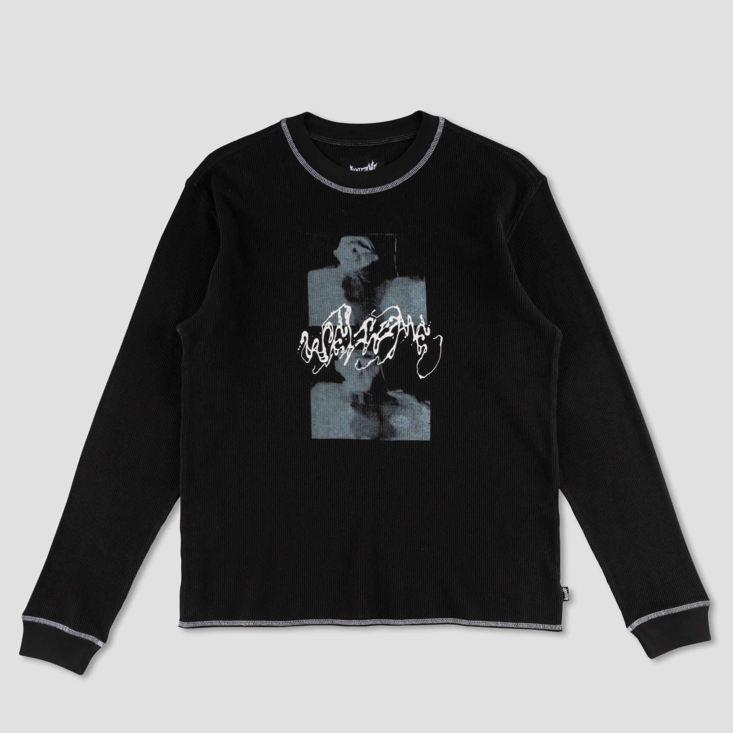 Welcome Scan Contrast Stitch Thermal Longsleeve T-Shirt Black