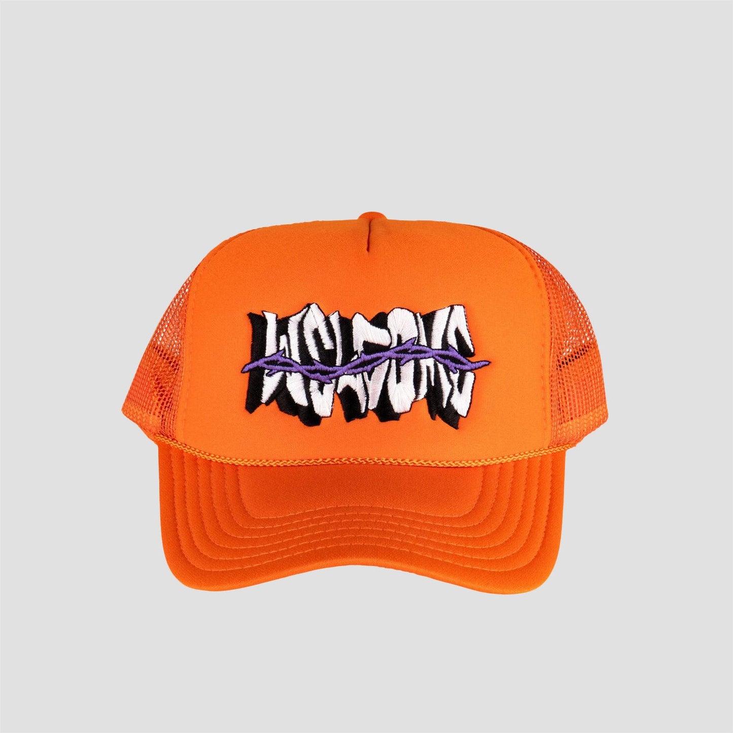 Welcome Thorns Embroidered Trucker Cap Orange