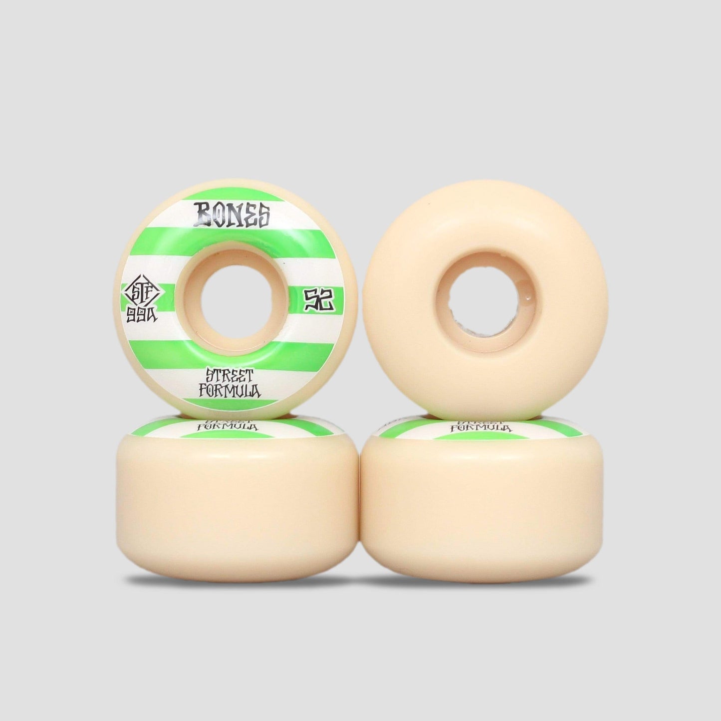 Bones 52mm 99A Patterns STF V4 Wide Skateboard Wheels White / Green