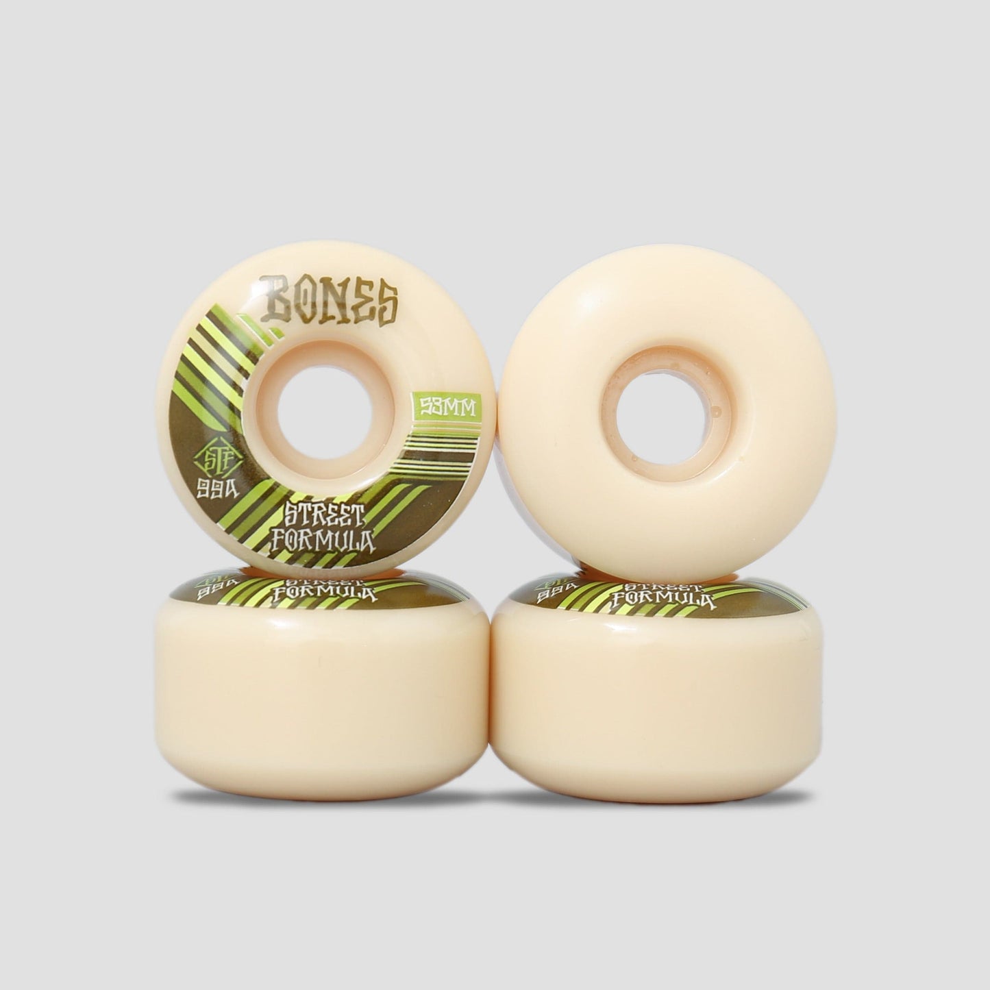 Bones 53mm 99A STF Retros V4 Wide Skateboard Wheels White / Green