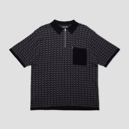 PassPort Drain Knit Shortsleeve Polo Tar Black