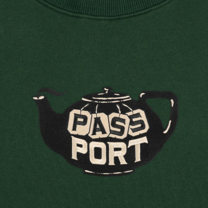 PassPort Tea~Pot Embroidery Crew Forest Green