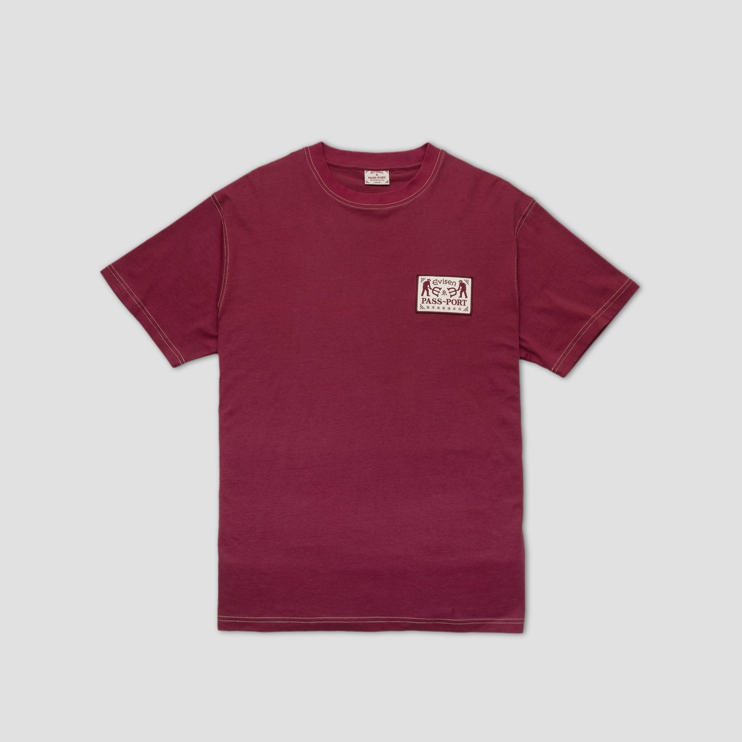 Passport X Evisen Logo Lock Up T-Shirt Burgundy