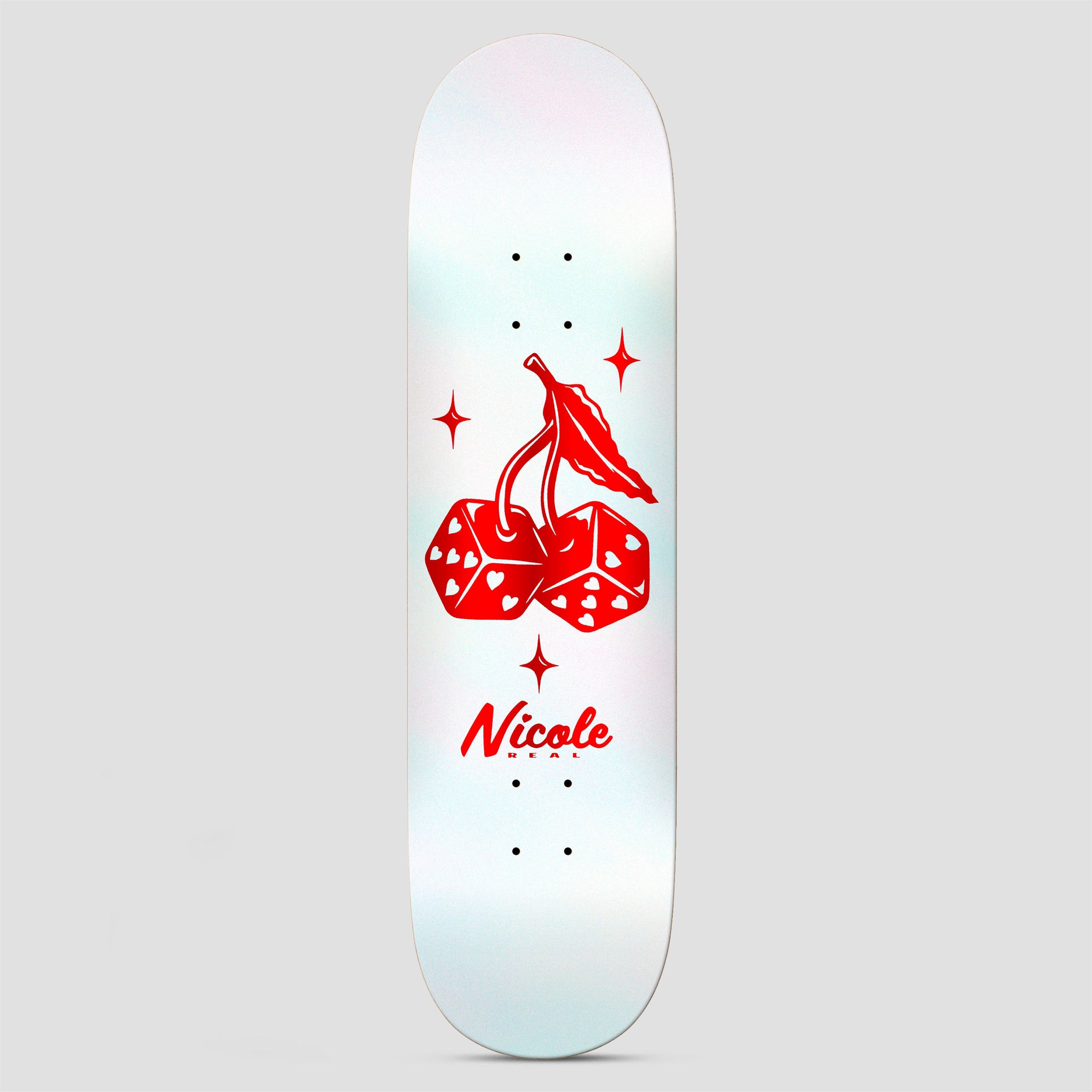 Real 8.00 Nicole High Roller Skateboard Deck Twin Nose White