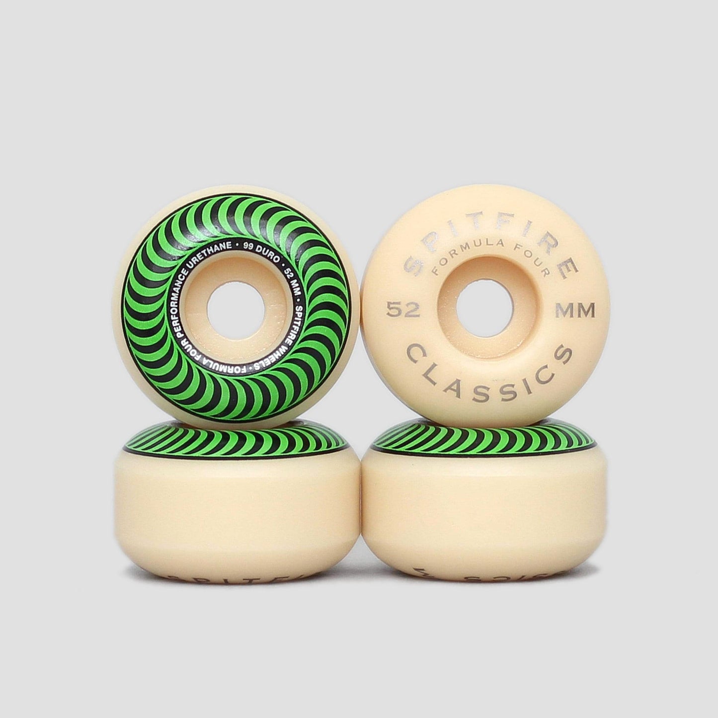 Spitfire 52mm 99DU Formula Four Classics Skateboard Wheels Natural / Green