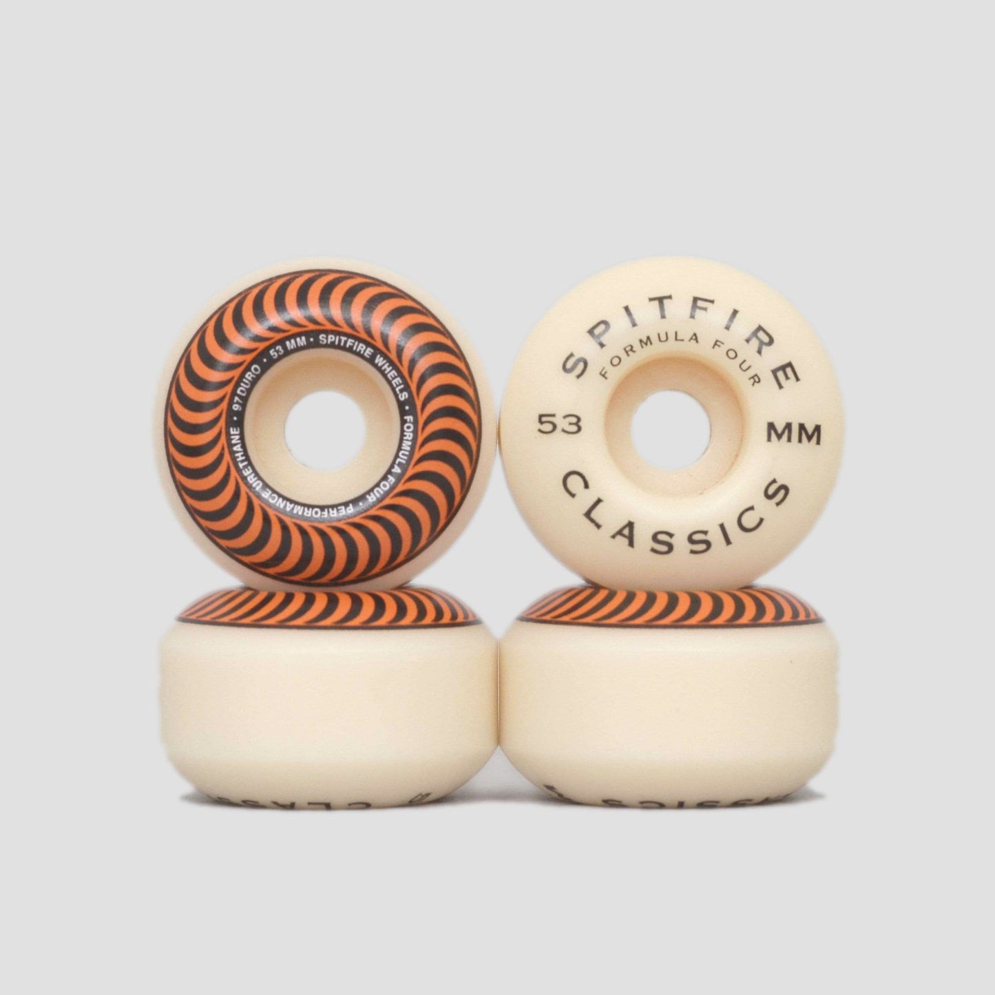 Spitfire 53mm 97DU Formula Four Classics Skateboard Wheels Natural / Orange