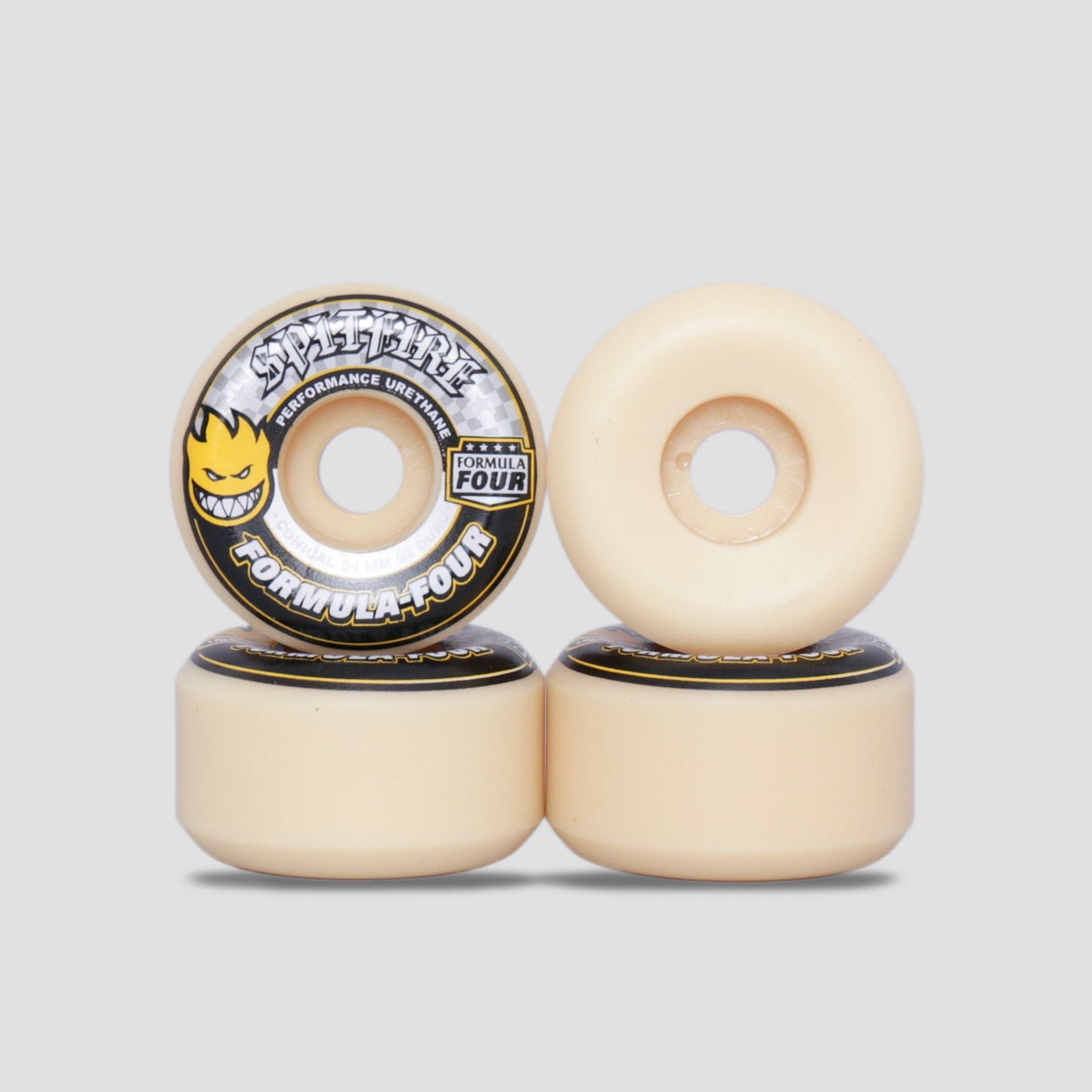 Spitfire 54mm 99DU Formula Four Conical Skateboard Wheels Natural / Yellow Print