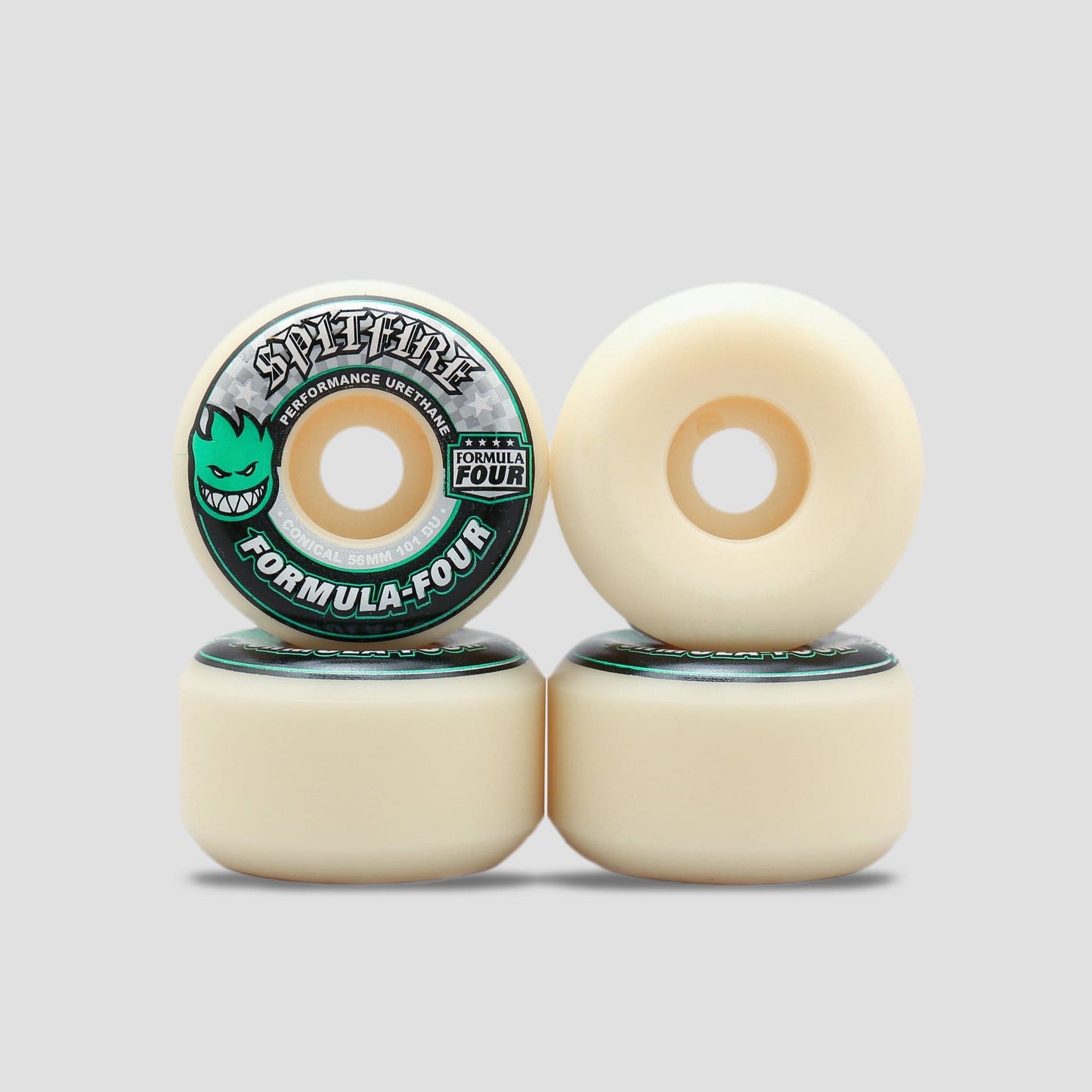 Spitfire 56mm 101DU Formula Four Conical Skateboard Wheels Natural / Green Print