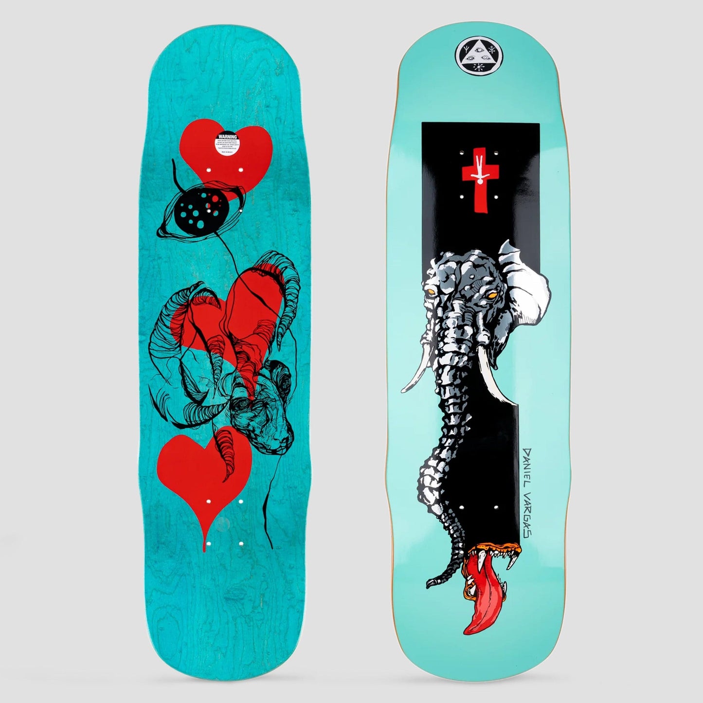 Welcome 8.8 Tusk Daniel Vargas Pro Model on Effigy Skateboard Deck Teal / Silver